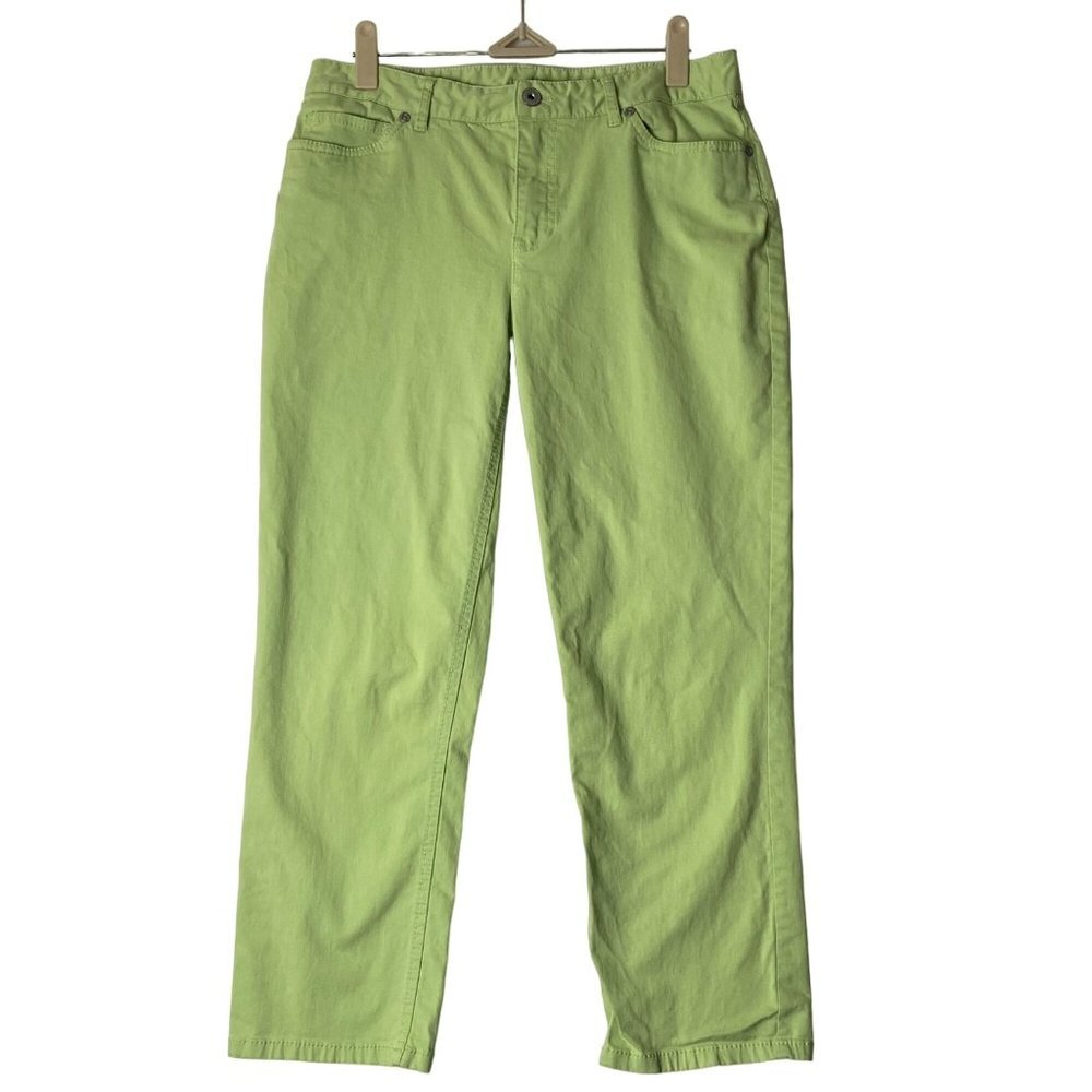 J. Jill Crop Pants Women Size 6 Stretch Authentic Fit Cotton Blend Green Pockets